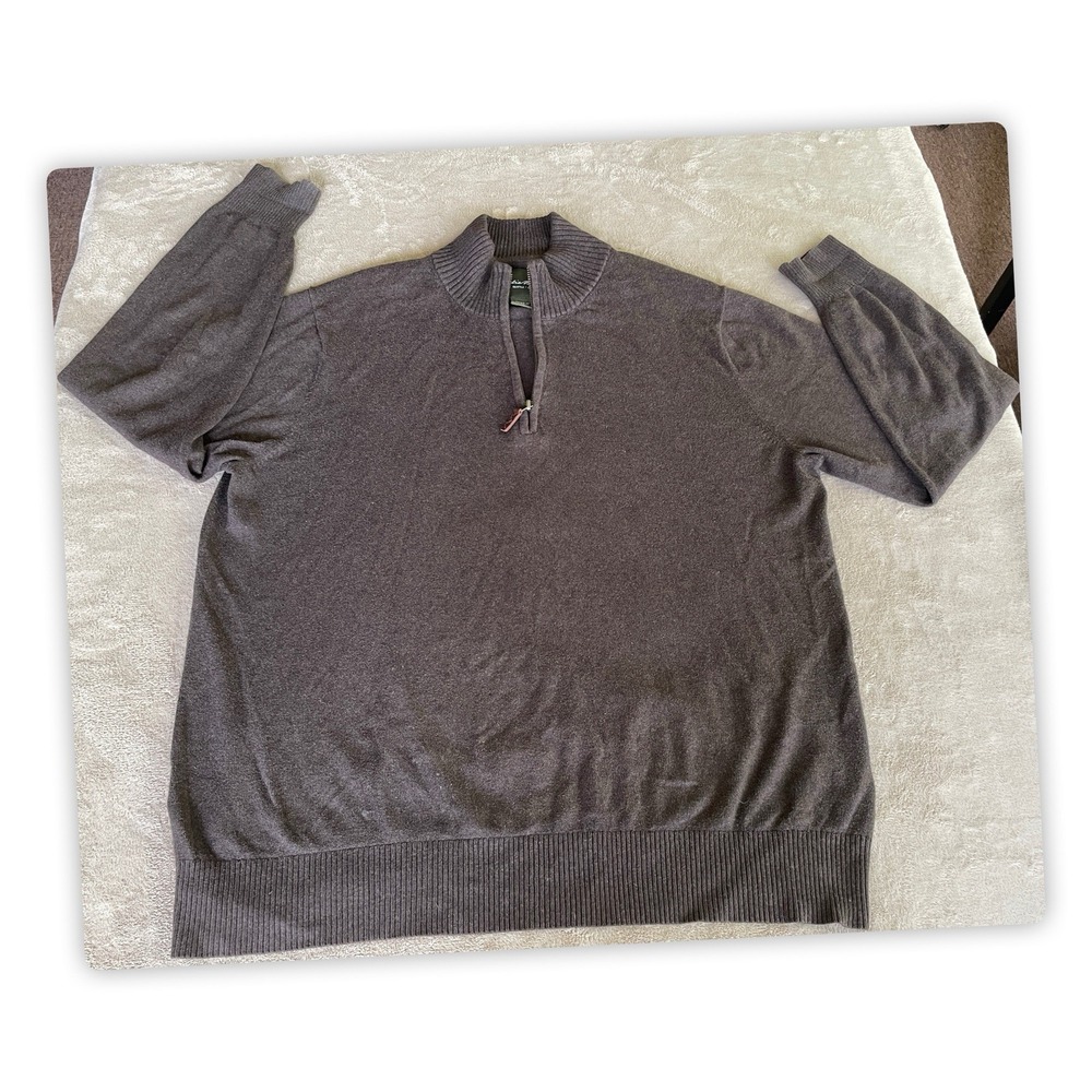 Eddie Bauer XL Brown Cotton Cashmere 1/4 Zip Sweater Pullover Men's